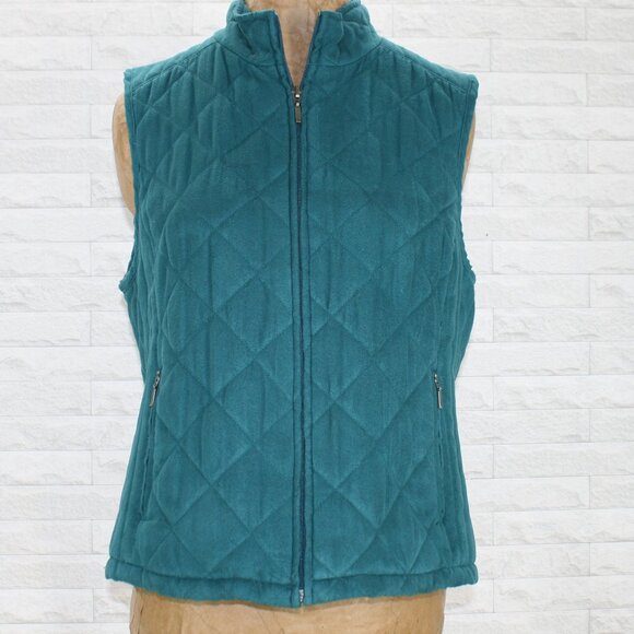 CROFT & BARROW Vest Quilted Gorpcore Suede Puffer Teal Blue Green PM - Picture 1 of 12